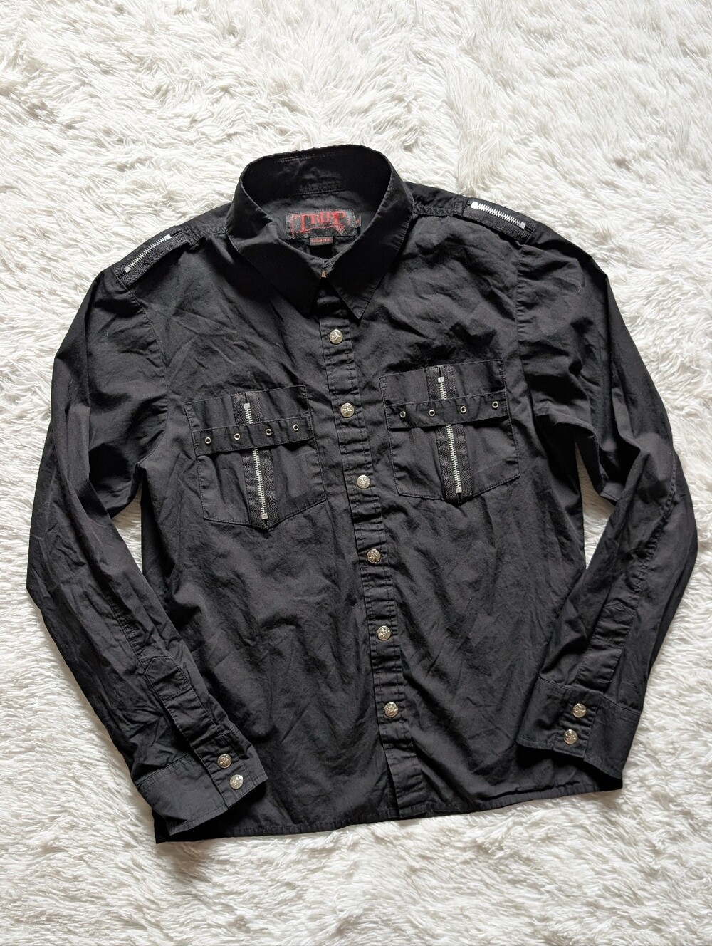 90s Tripp NYC Skull Snap Button Down Zipper Detail Men's Vintage Top Medium